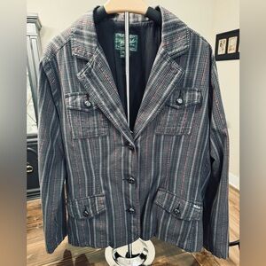 Vintage Woolrich Women's Black, Gray & Red Plaid Blazer Jacket Size XL